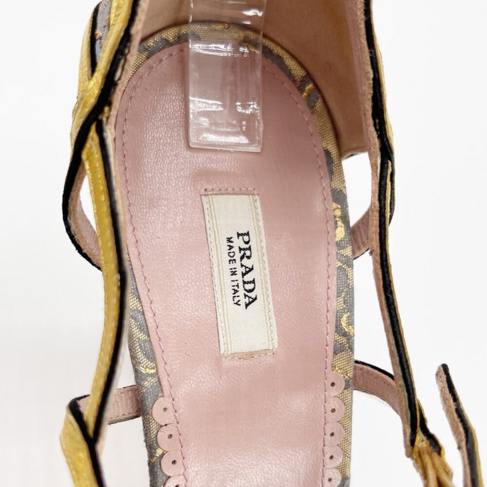Prada Vintage Gold Floral Brocade Retro Baroque Strappy Square Toe Heels IT 40 - Picture 9 of 11